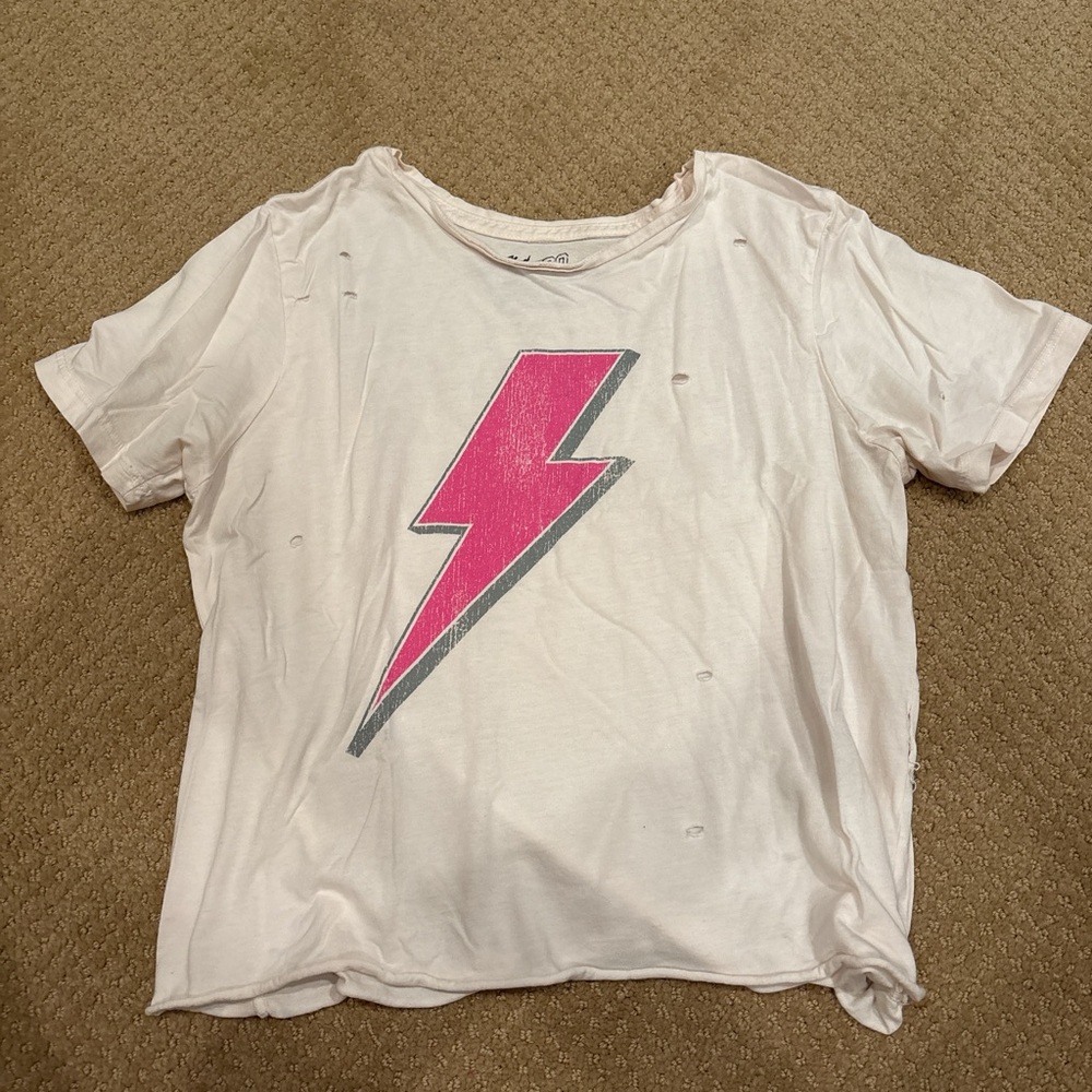 Retro Brand thunder bolt white and pink graphic tee